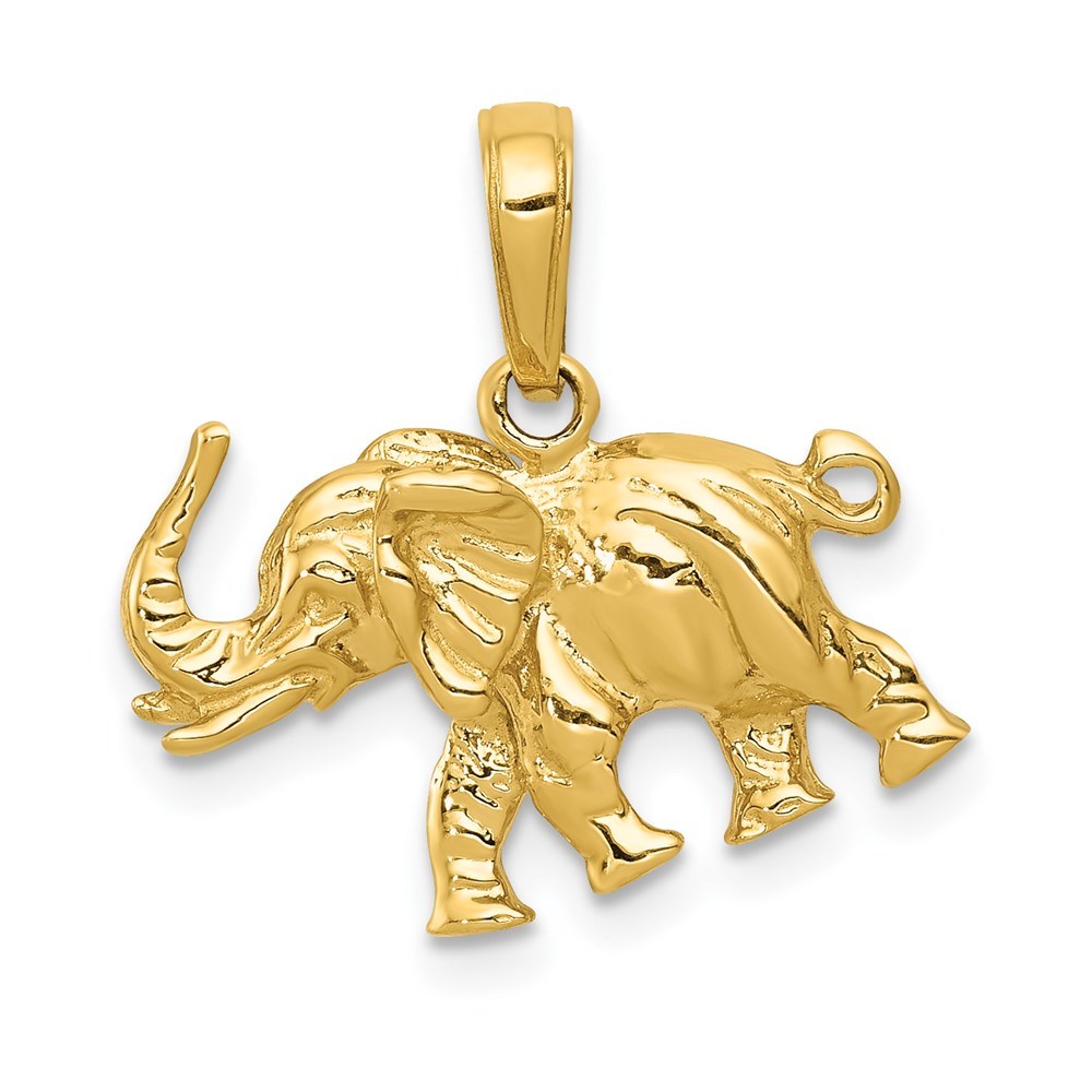 14k Yellow Gold Polished 3-D Elephant Necklace Charm Pendant